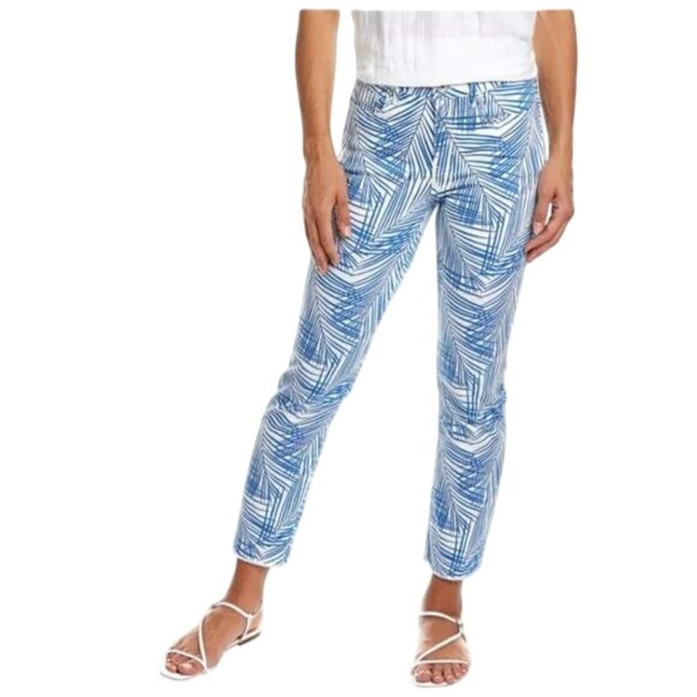 Vineyard Vines Jamie High-Rise Straight Crop Jeans Palm Leaf Blue White 28 NWT